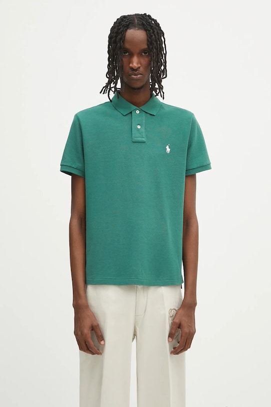 Βαμβακερό μπλουζάκι πόλο Polo Ralph Lauren slim πράσινο 710680784