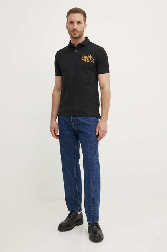 Pamučna polo majica Polo Ralph Lauren 710926121 crna SS24