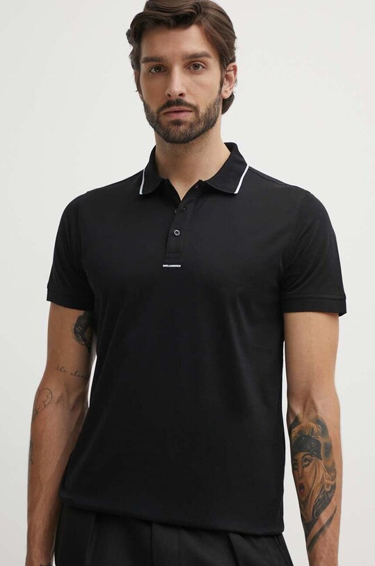 Pamučna polo majica Karl Lagerfeld bez uzorka crna 542200.745002