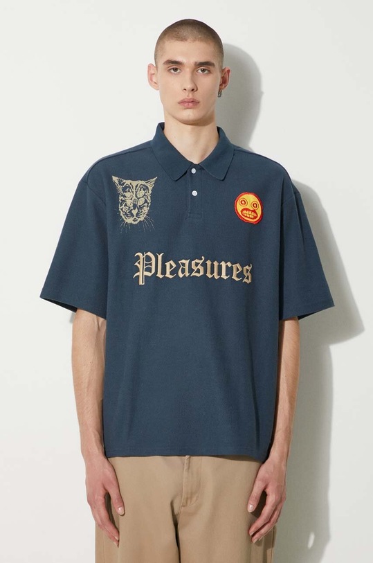 PLEASURES polo shirt Wyatt Boxy Polo applique navy P24SU036.NAVY