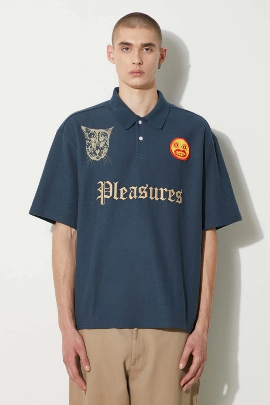 Πόλο PLEASURES Wyatt Boxy Polo χαλαρό σκούρο μπλε P24SU036.NAVY