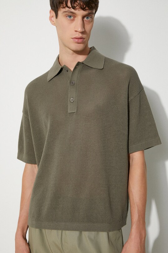 Βαμβακερό μπλουζάκι πόλο MKI MIYUKI ZOKU Loose Gauge Polo πράσινο LOOSE.GAUGE.POLO