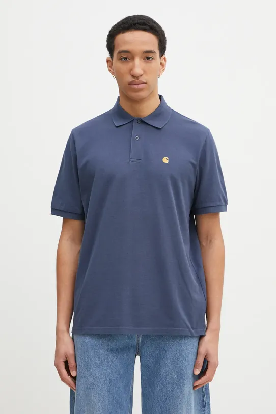 Хлопковое поло Carhartt WIP S/S Chase Pique Polo гладкий голубой I023807.2Q8XX