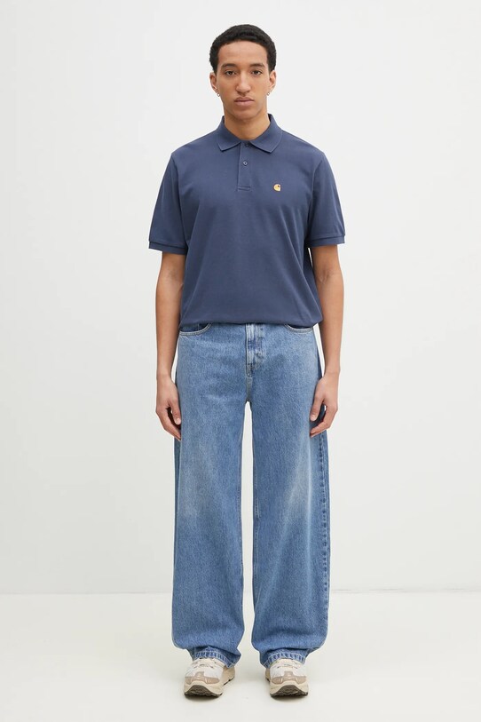 Bavlněné polo tričko Carhartt WIP S/S Chase Pique Polo I023807.2Q8XX modrá