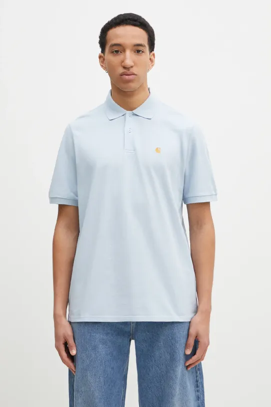 Памучна тениска с яка Carhartt WIP S/S Chase Pique Polo стандартна син I023807.2VLXX