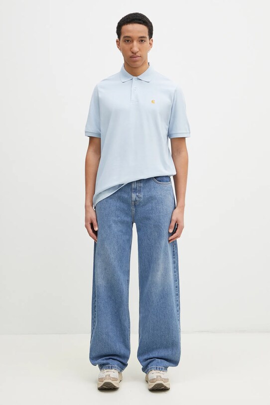 Bavlněné polo tričko Carhartt WIP S/S Chase Pique Polo I023807.2VLXX modrá