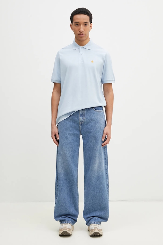 Памучна тениска с яка Carhartt WIP S/S Chase Pique Polo I023807.2VLXX син