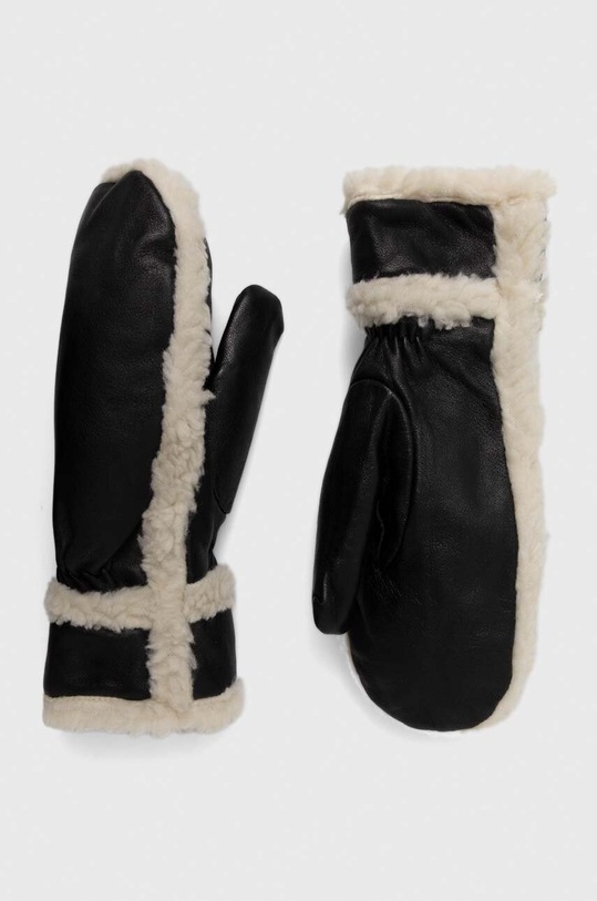 Samsoe Samsoe rękawiczki skórzane MEADOW skóra licowa czarny F23400144