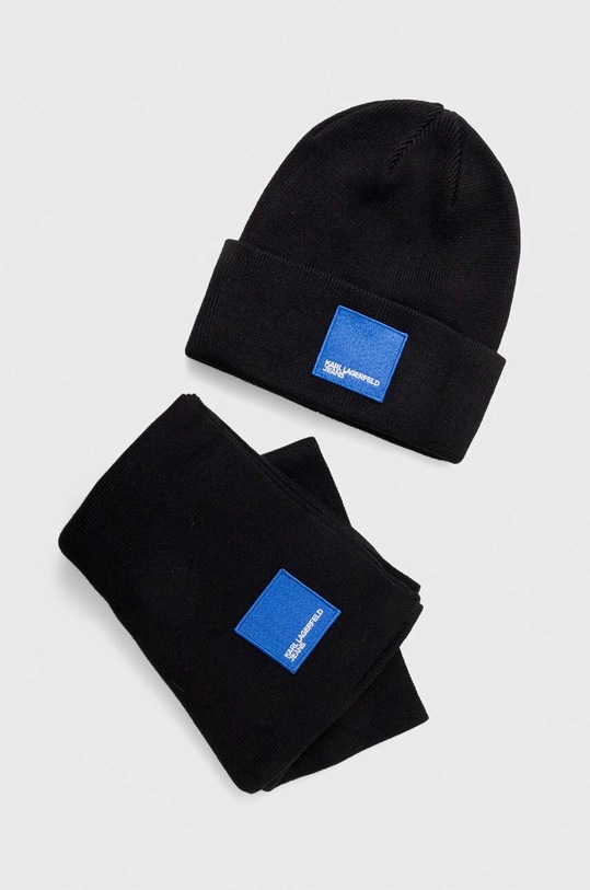 Vlněná čepice a šála Karl Lagerfeld Jeans s příměsí vlny černá 240J3408