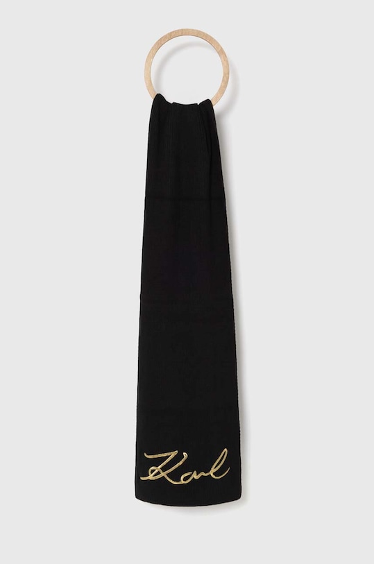 Karl Lagerfeld szalik z domieszką wełny dzianina czarny 240W3307