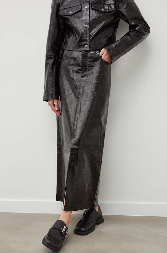 Kožená sukně Gestuz hladký černá 10908596