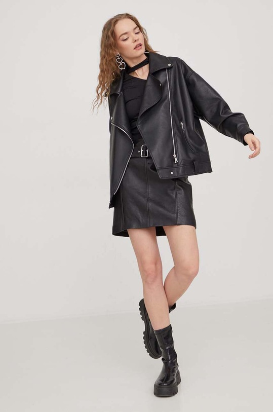 HUGO fustă de piele 50504797 negru SS24