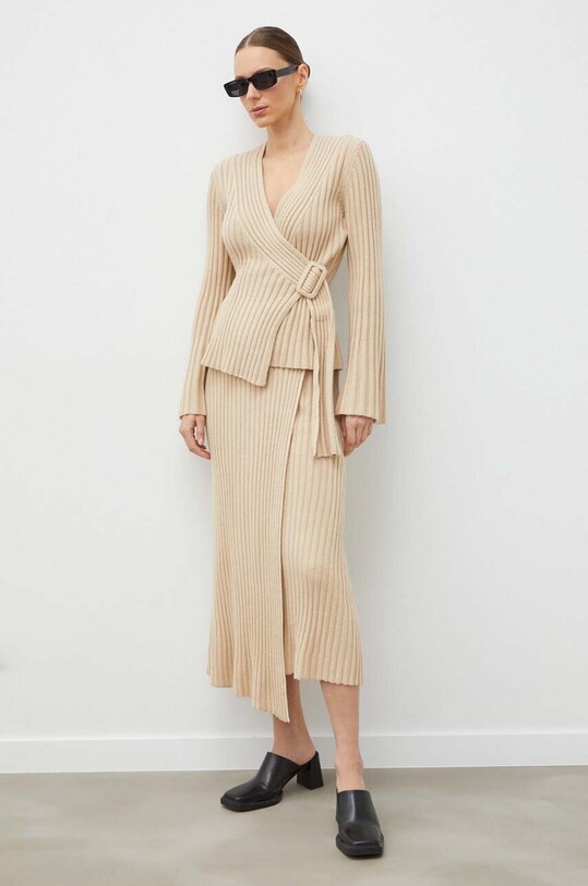 Vlnená sukňa By Malene Birger Q72097002 béžová SS24