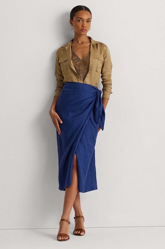 Lauren Ralph Lauren spódnica lniana casual niebieski 200925397