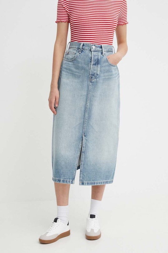 Tommy Hilfiger fustă din denim uni albastru WW0WW42882