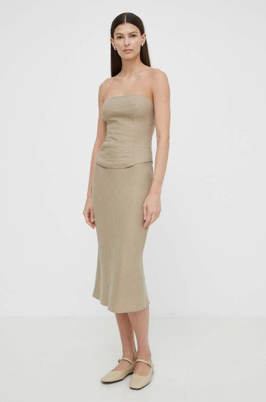 Льняная юбка Samsoe Samsoe SAAGNETA casual бежевый F24100096