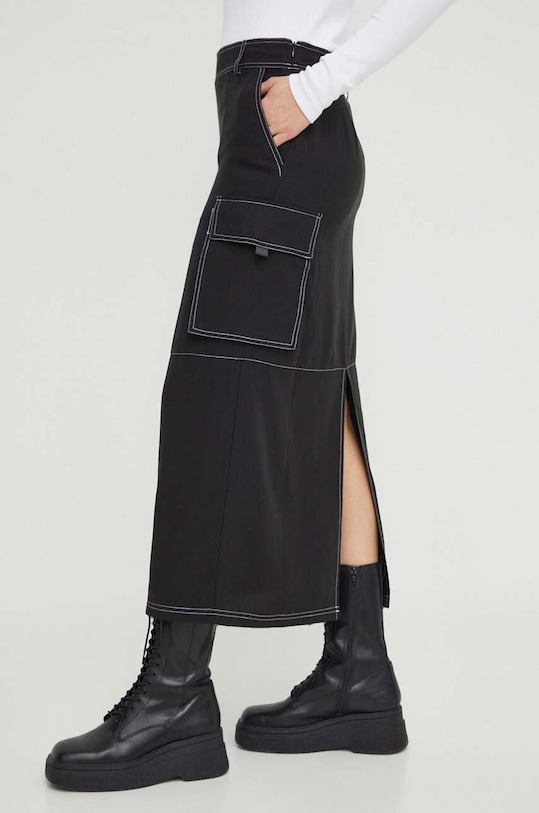 Résumé fustă din amestec de in uni negru 20021093