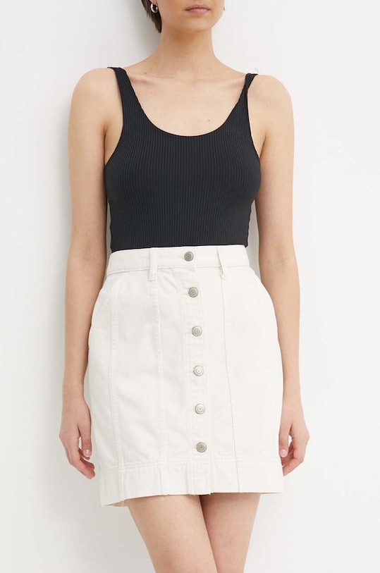 Lauren Ralph fustă din denim uni bej 200934630