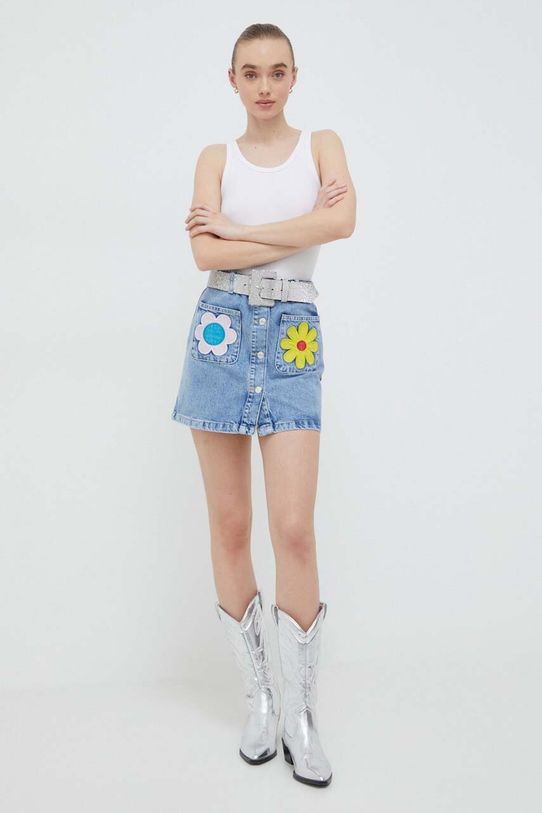 Rifľová sukňa Moschino Jeans bavlna modrá 0103.3236