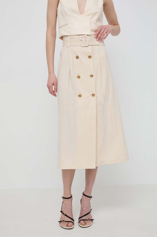 Twinset fusta din bumbac uni bej 241TT2055