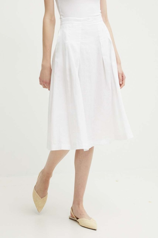 Lněná sukně United Colors of Benetton midi bílá 4AGHD0039