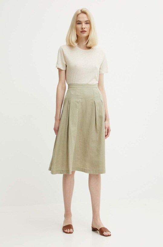 United Colors of Benetton spódnica lniana 4AGHD0039 zielony SS24