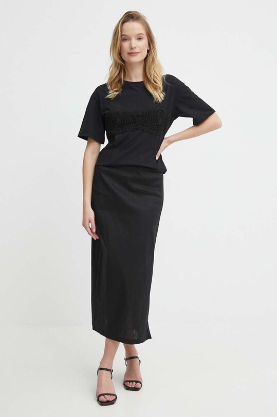 Sisley spódnica lniana 4U6WL0023 czarny SS24