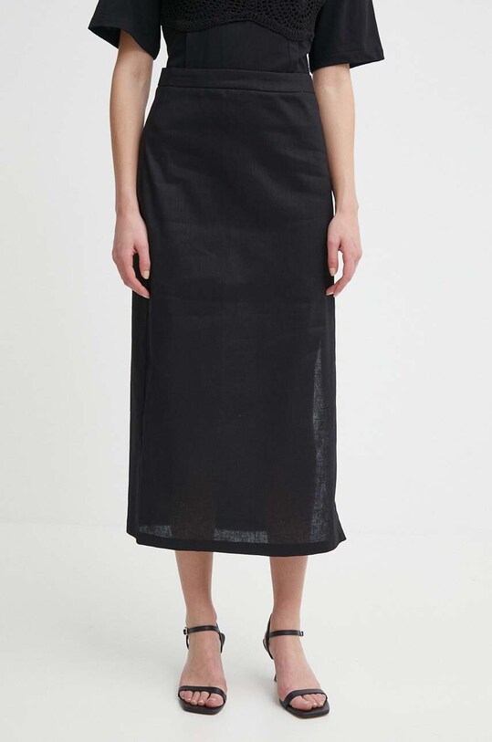 Sisley spódnica lniana czarny 4U6WL0023