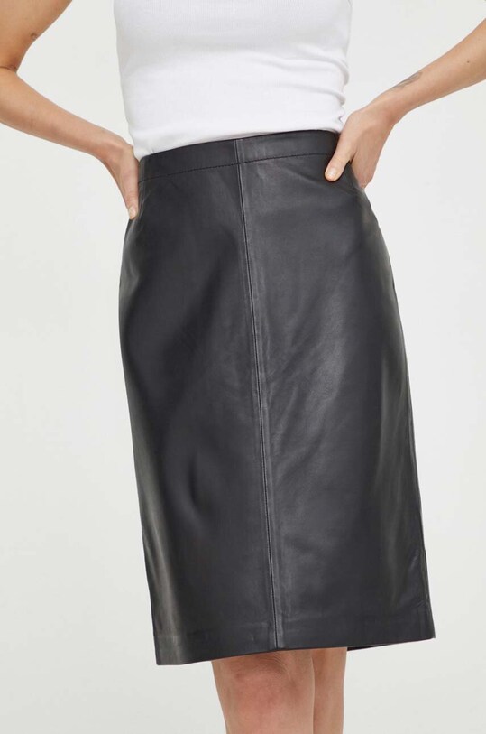 Marc O'Polo fusta de piele uni negru 401703577003
