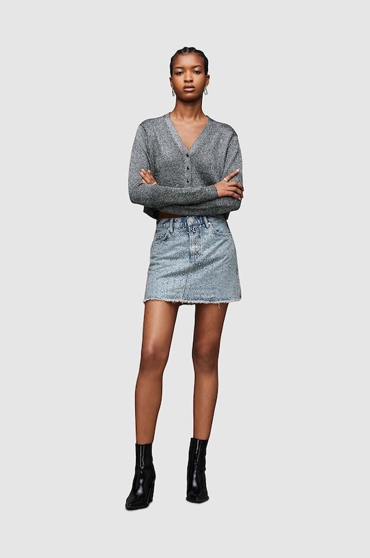 AllSaints fustă din denim WENDEL imprimeu albastru WS025Z