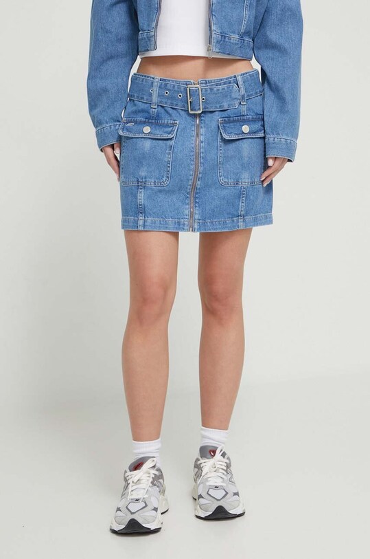Tommy Jeans fustă din denim uni albastru DW0DW17668
