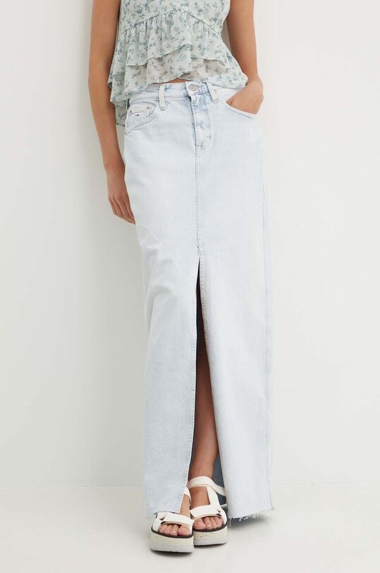 Tommy Jeans fustă din denim uni albastru DW0DW17672