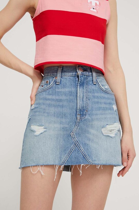 Tommy Jeans fustă din denim uni albastru DW0DW17675