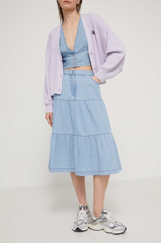 Tommy Jeans fustă din denim uni albastru DW0DW17875