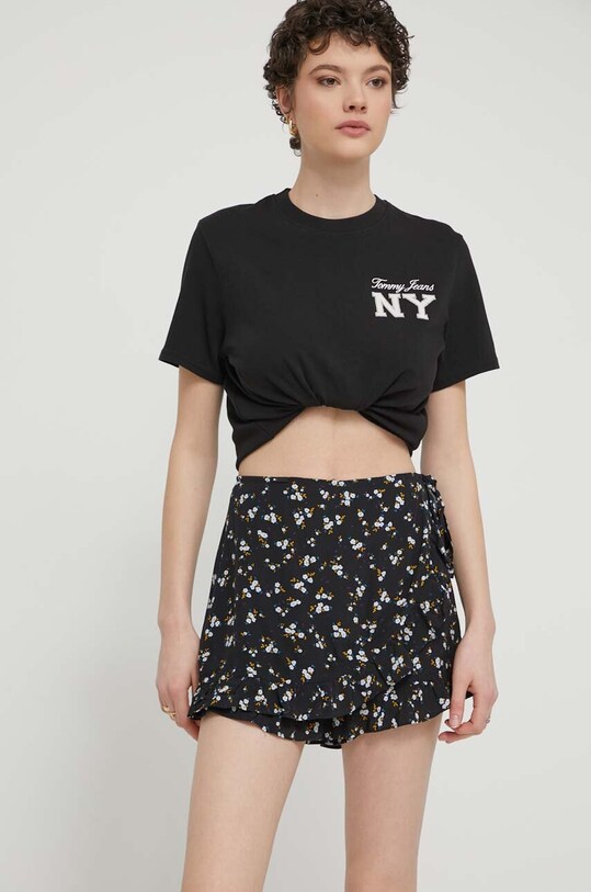 Tommy Jeans fustă-pantalon flori negru DW0DW17960