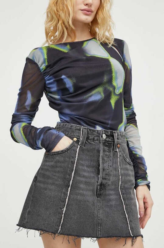 Levi's fustă din denim uni gri A7522