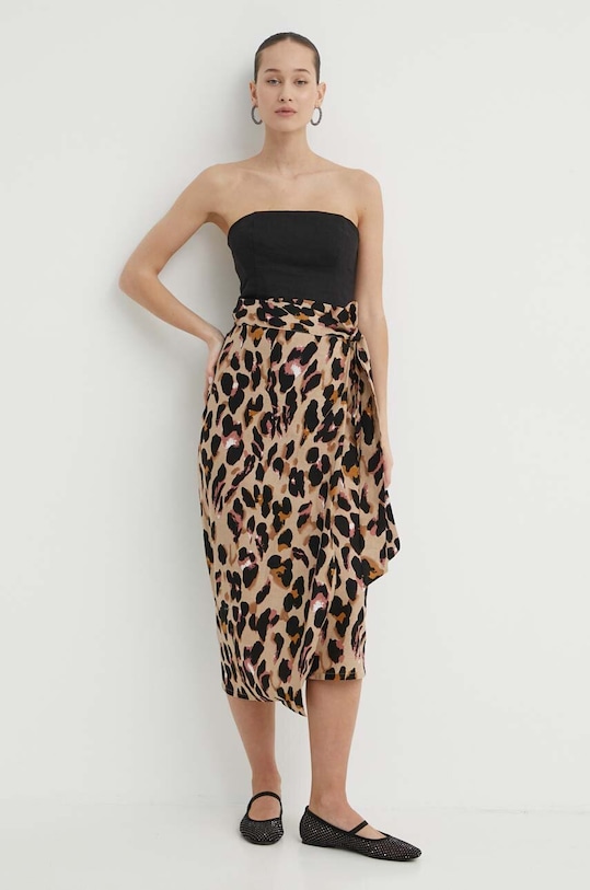 Never Fully Dressed fustă din amestec de in NFDSK410.Leopard maro SS24