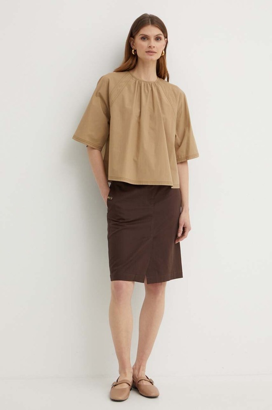 Sukně s příměsí lnu Weekend Max Mara 2415101013600 hnědá SS24