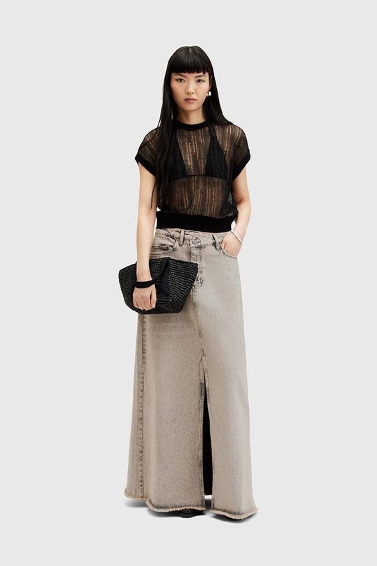 AllSaints spódnica jeansowa bawełniana NOIR MAXI SKIRT W045RA