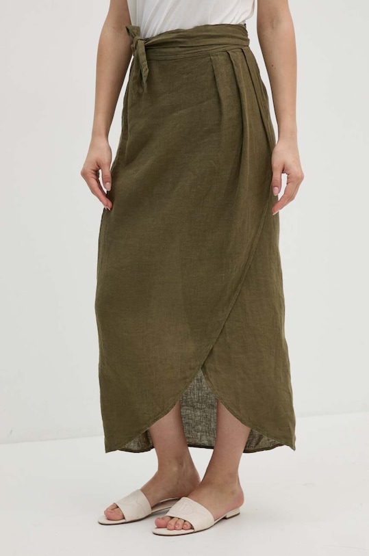 Sisley spódnica lniana casual zielony 41I4L002D