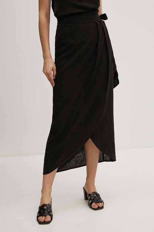 Sisley spódnica lniana casual czarny 41I4L002D