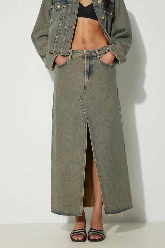 Džínová sukně GANNI Overdyed Heavy Denim Maxi Skirt