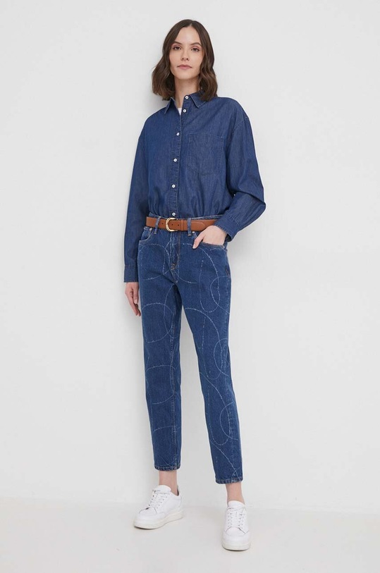 Pepe Jeans jeansy TAPERED JEANS HW LOGO PL204607 granatowy SS24