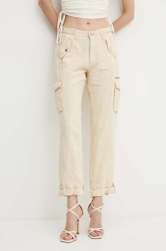 Штани з домішкою льону Guess NESSI з додаванням льону бежевий W4GA0A.WG8N0