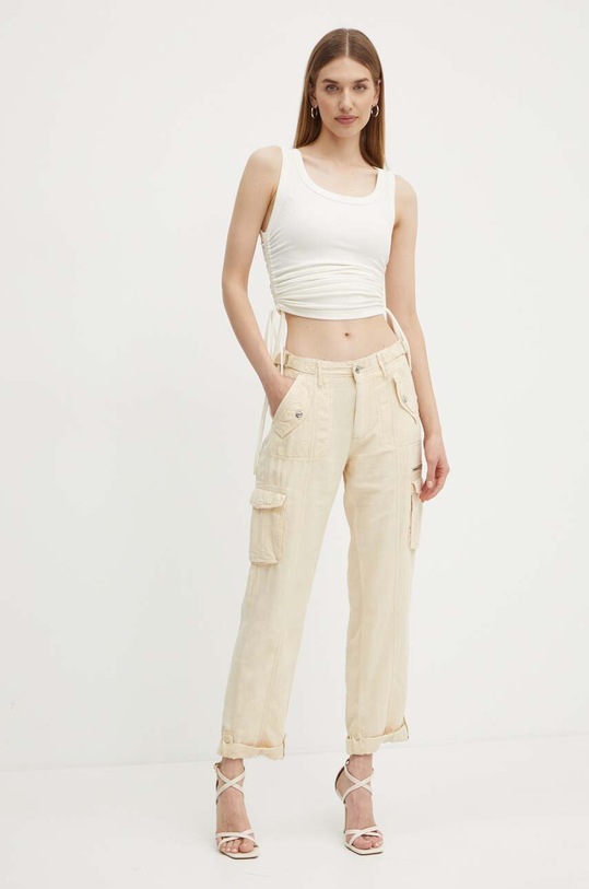 Штани з домішкою льону Guess NESSI W4GA0A.WG8N0 бежевий SS24