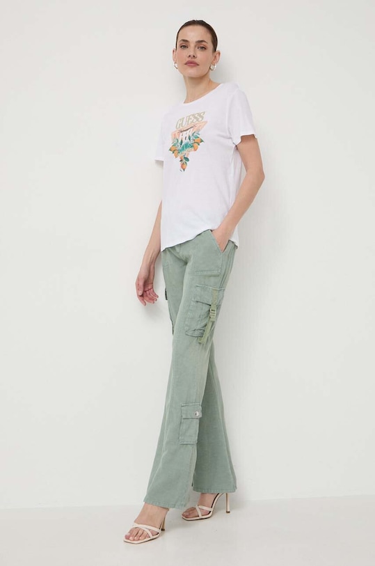 Guess spodnie z domieszką lnu CLAY W4GA88.WG8N0 zielony SS24