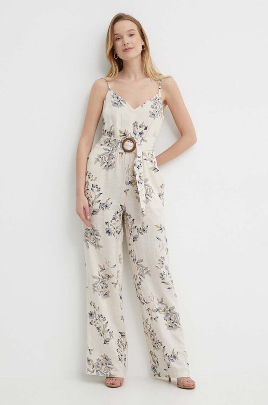 Лляний комбінезон Lauren Ralph Lauren 200932900 бежевий SS24