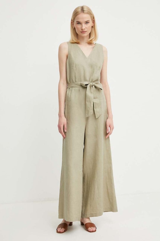 Лляний комбінезон United Colors of Benetton casual зелений 4AGHDT009