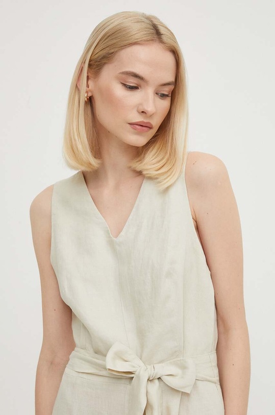 Лляний комбінезон United Colors of Benetton бежевий 4AGHDT009