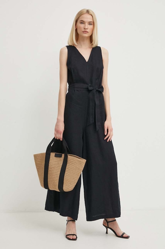 United Colors of Benetton kombinezon lniany casual czarny 4AGHDT009